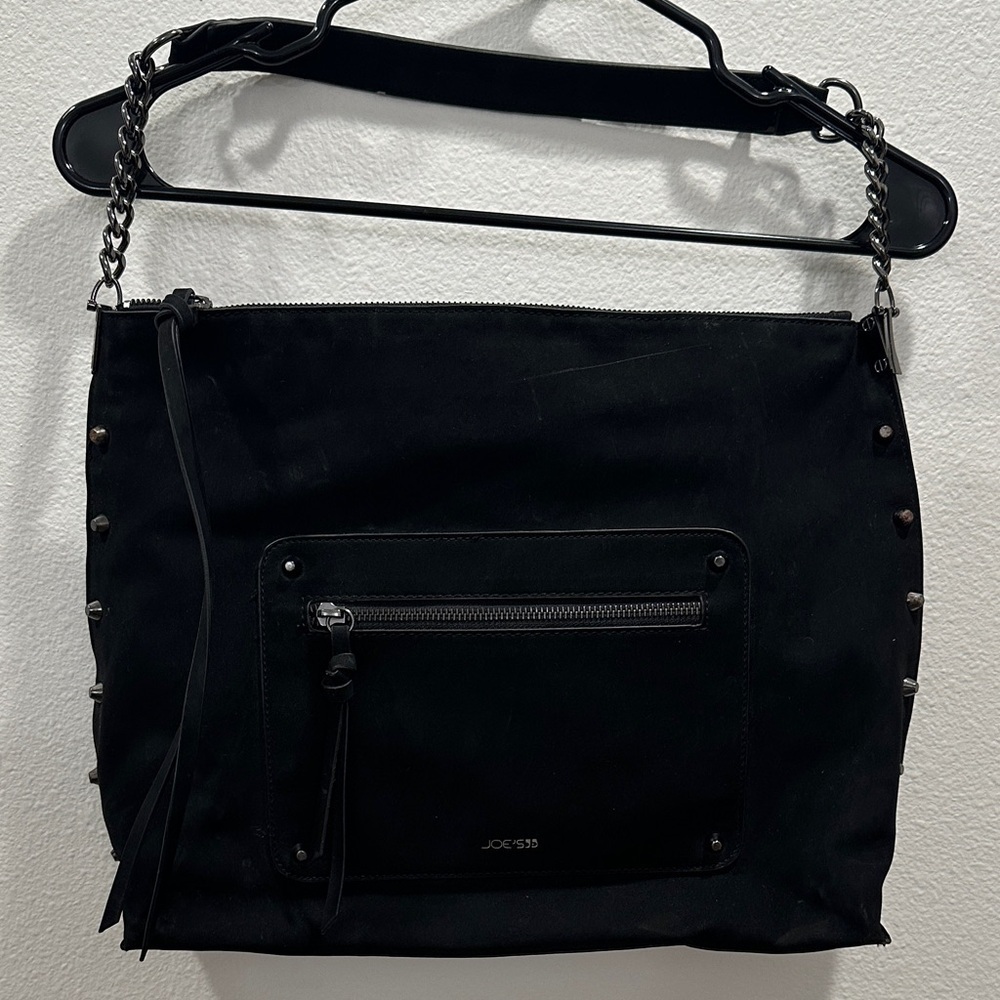 Joe’s Jeans black suede studded handbag purse satchel